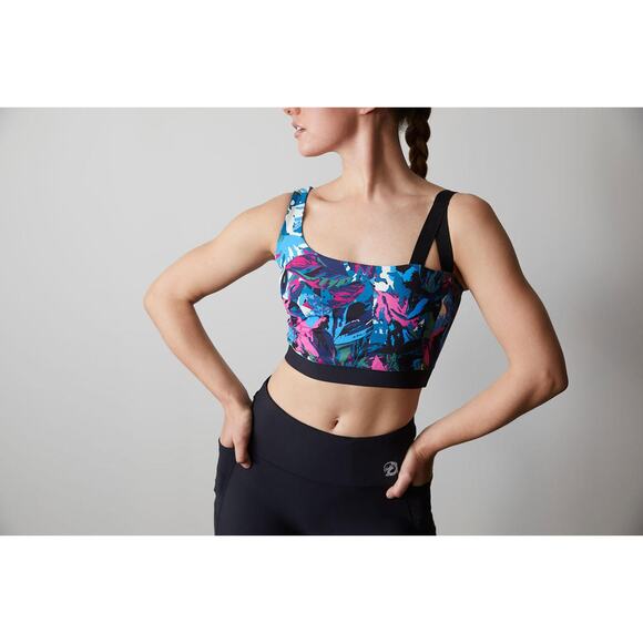 Josie Natori Womens Solstice Cropped Cami Top XS Blue Floral Asymmetrical NWT - Picture 6 of 7